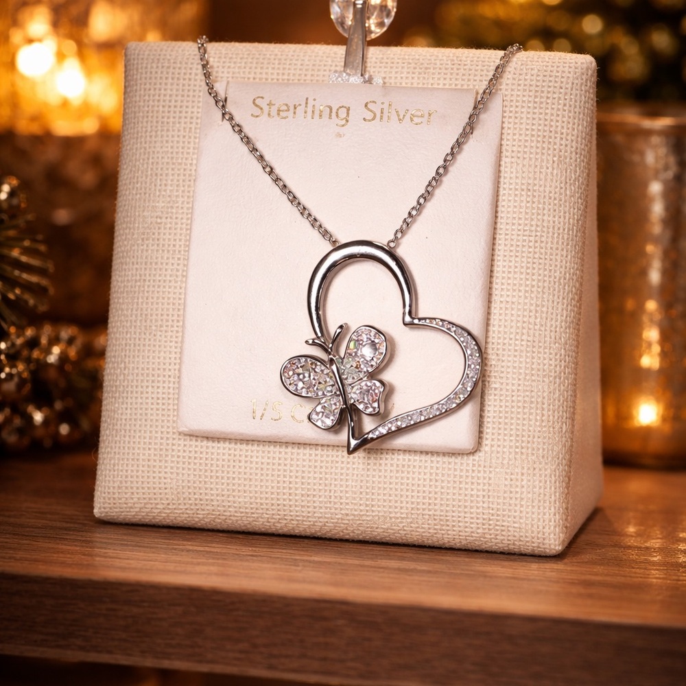 Sterling Silver Heart and Butterfly Necklace